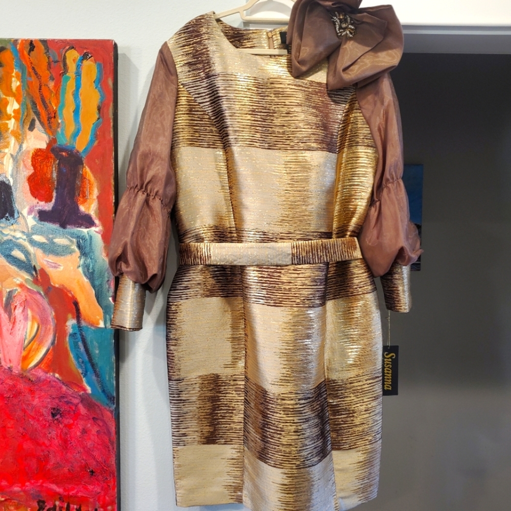 Susanna metallic multi colored brown copper dress. NWT